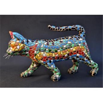 Figurine chat en marche décor mosaïque 10cm