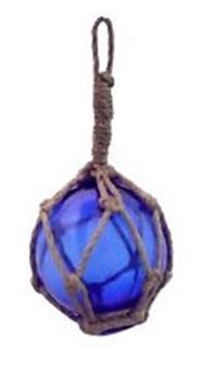 Boule de chalut décorative en verre et cordage tressé 15cm Bleu marine