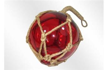 Boule de chalut décorative rouge en verre et cordage tressé 15cm Rouge