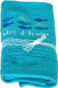 Serviette invité en éponge brodée Mer d´Iroise 30 x 50cm Turquoise