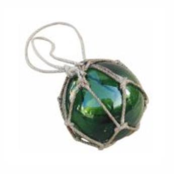 Boule de chalut décorative verte en verre et cordage tressé 7.5cm