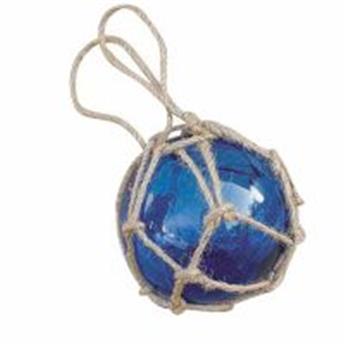 Boule de chalut décorative bleue en verre et cordage tressé 7.5cm