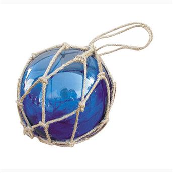 Boule de chalut décorative en verre et cordage tressé 12.5cm Bleu marine