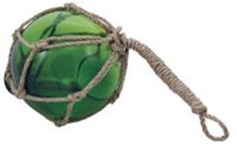Boule de chalut décorative verte en verre et cordage tressé 10cm