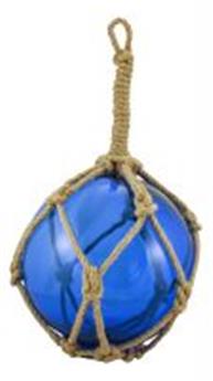 Boule de chalut décorative en verre et cordage tressé 30cm Bleu marine