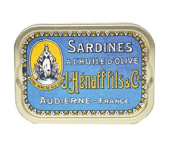 Sardines traditionnelles à l´huile d´olive HENAFF. Réédition d´une boîte ancienne de l´entre-deux guerres 105g