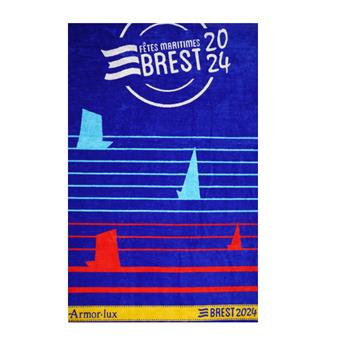 Drap de plage BREST 2024 tricolore 100% coton 100 x 180 cm. Collection Fêtes Maritimes.