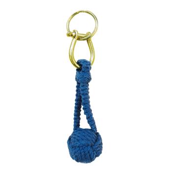 Porte clé en laiton et cordage tressé pomme de touline bleu